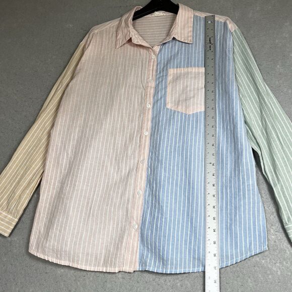 Entro Button Down Top Womens Large Multicolored Colorblock Stripe Button Down - Picture 8 of 13